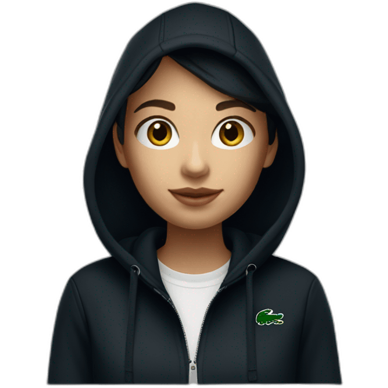 Lacoste bag girl with black lacoste hoodie emoji