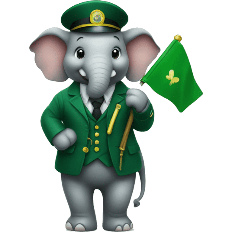 Cute elephant standing on 2 legs as a station master with green flag in hand emoji