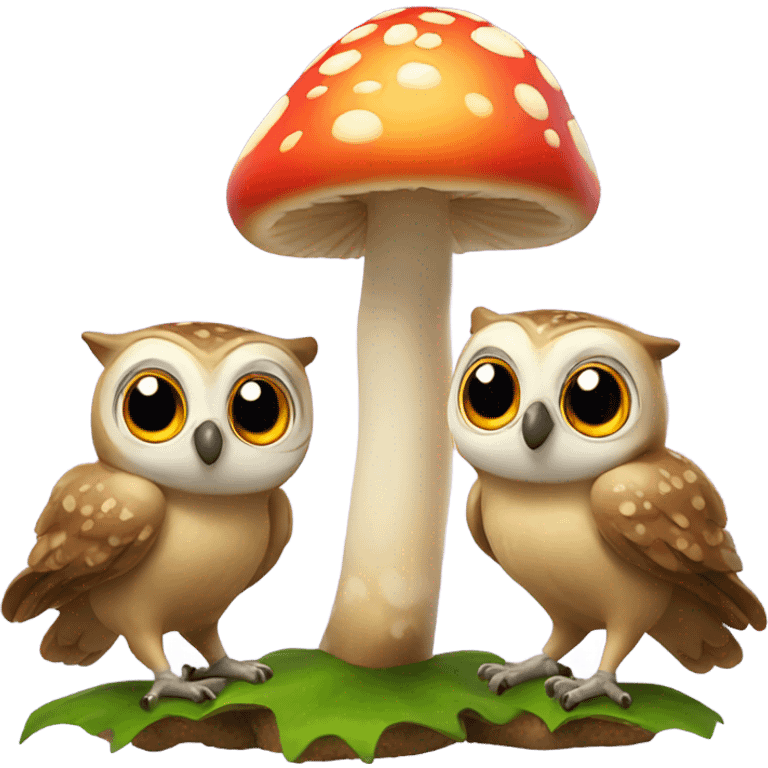 Two owls excited with 20 colorful mushrooms  emoji