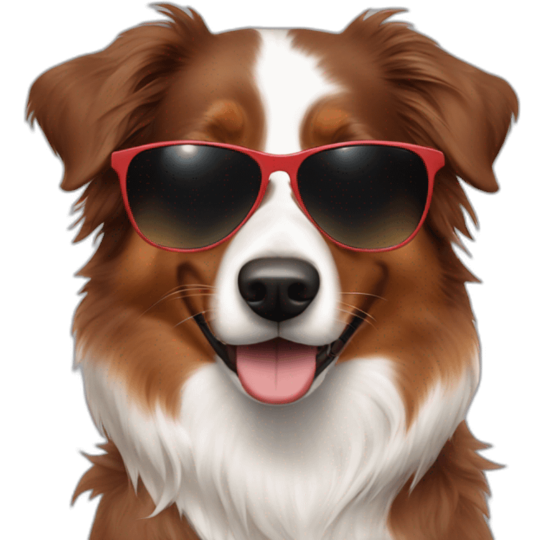 red australian shepherd with sunglasses emoji