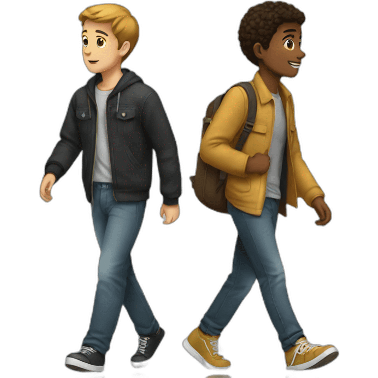 Boy walking behing an other guys emoji