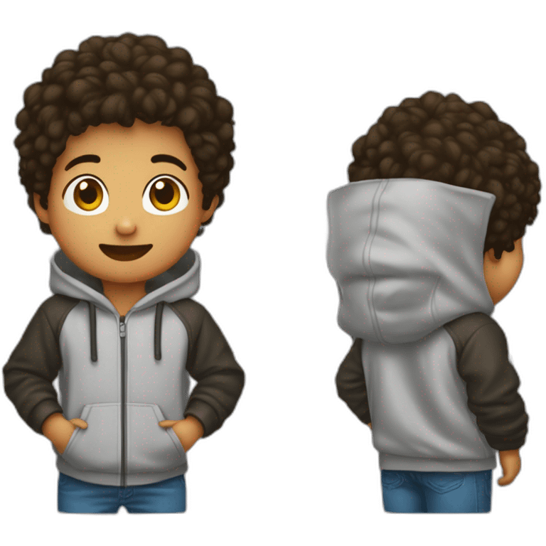 un niño de 19 años con una sudadera negra y pelo marrón usando la pc emoji