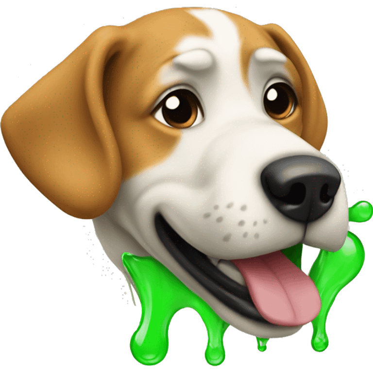 A dog that oen his mouth and green gas is coming out of it emoji