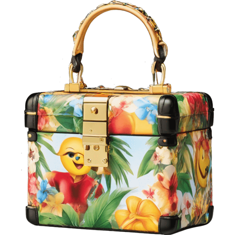 Dolce and Gabbana small box bag with colourful summer print and golden detais 2023 emoji