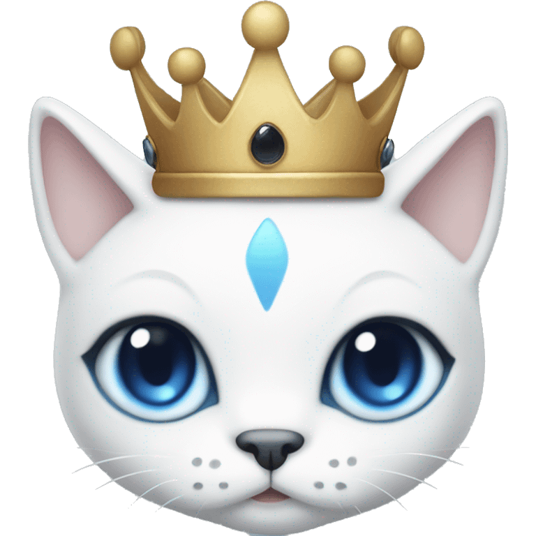 White cat with black head and blue eyes wearing a crown emoji