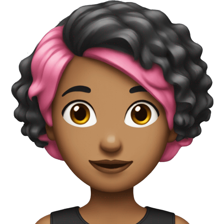 A girl with a black and dark pink skunk haircut emoji