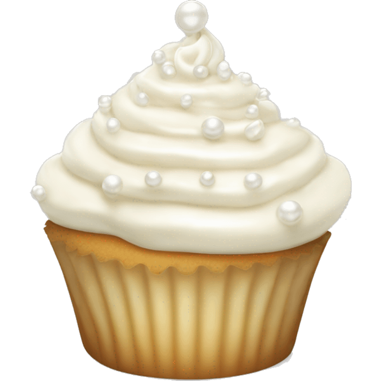 Vanilla cupcake with vanilla frosting and tiny white pearls emoji