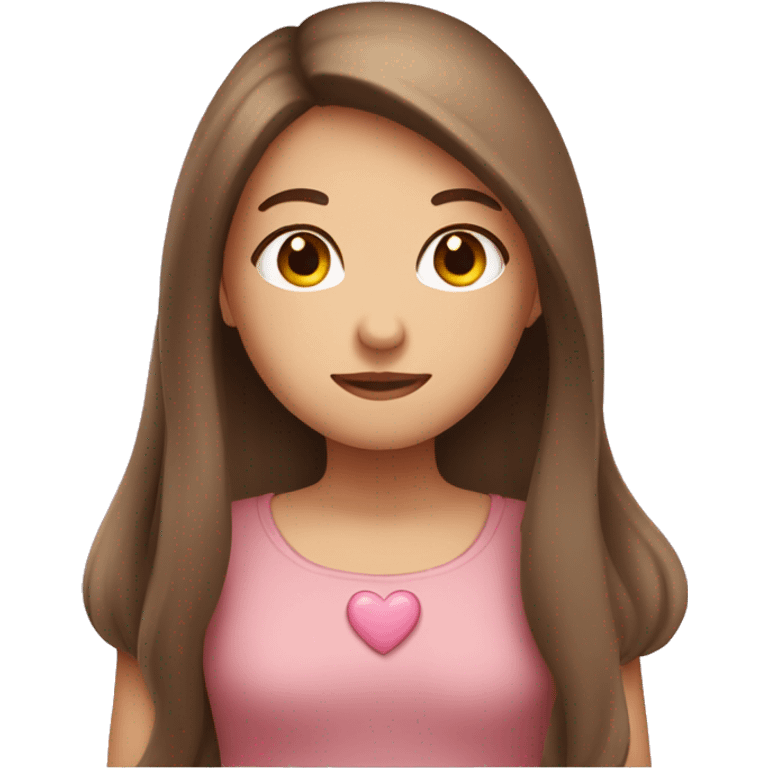 Girl with long brown hair with heartshape eyes and blushing emoji