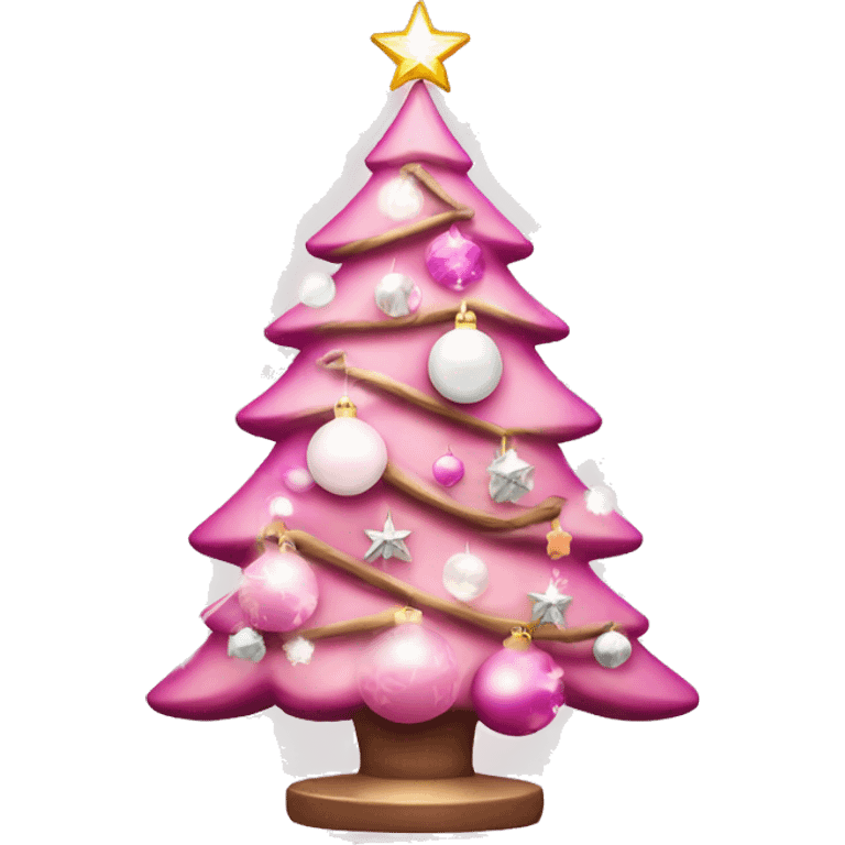 christmas tree lighted up but it is pink and white with cute ornaments which are sparkly pink  emoji