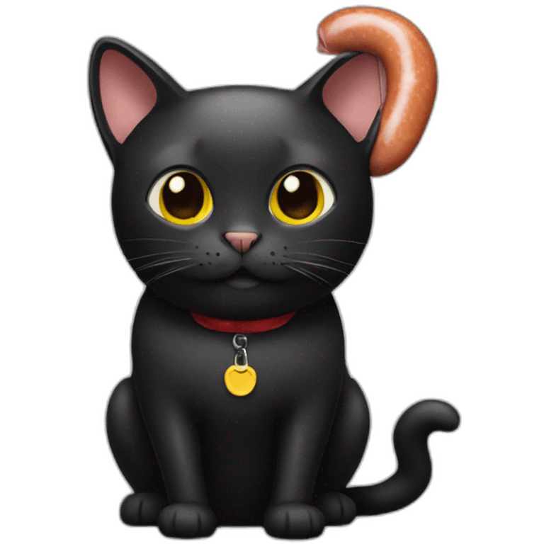 Black cat with sausage emoji