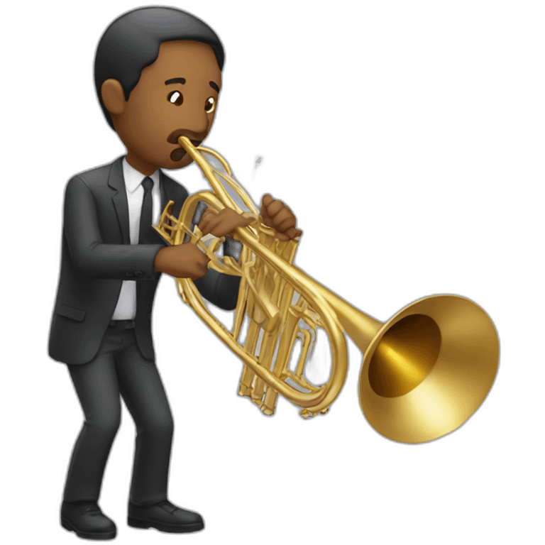 Man blowing a trombone with bumb emoji