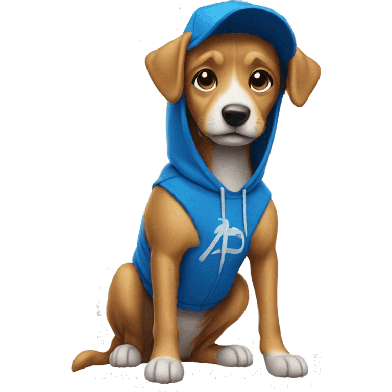 dog wearing a cap and a blue sp5der hoodie emoji