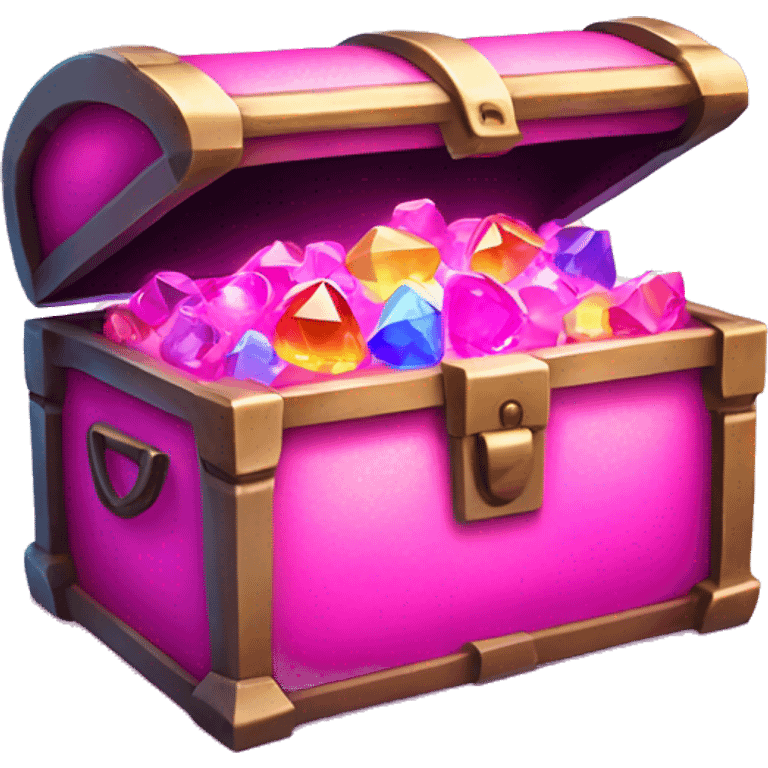 sparkling pink treasure chest filled with neon gems. emoji