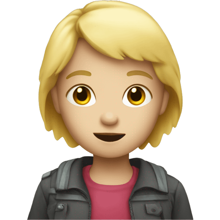 talking blond child with speech bubble near emoji