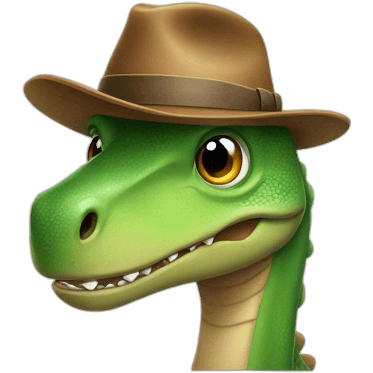 friendly dinosaur wearing a fedora emoji