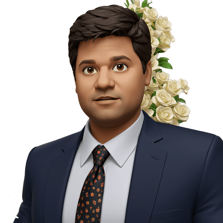 formal portrait with flower emoji