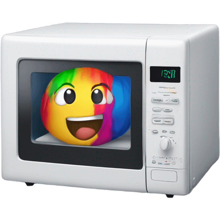 A microwave wearing a t shirt emoji