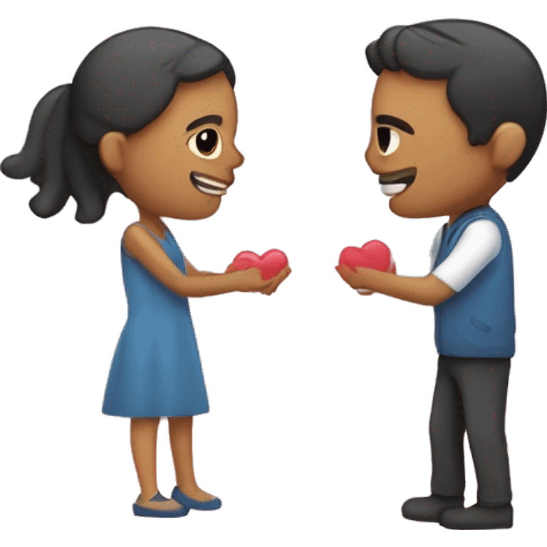 Pareja con corazones y besos emoji