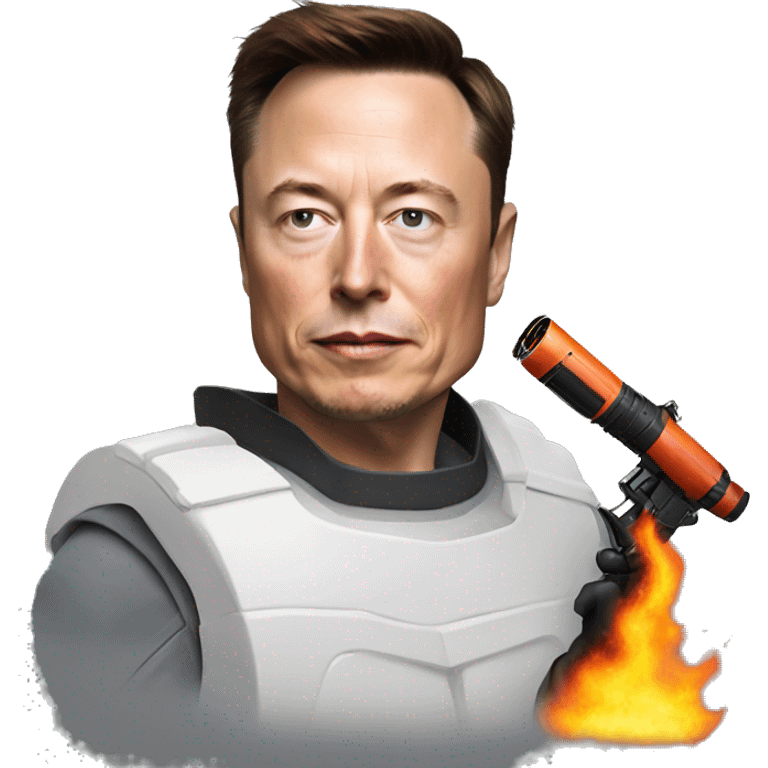 Realistic Elon Musk holding a flamethrower emoji