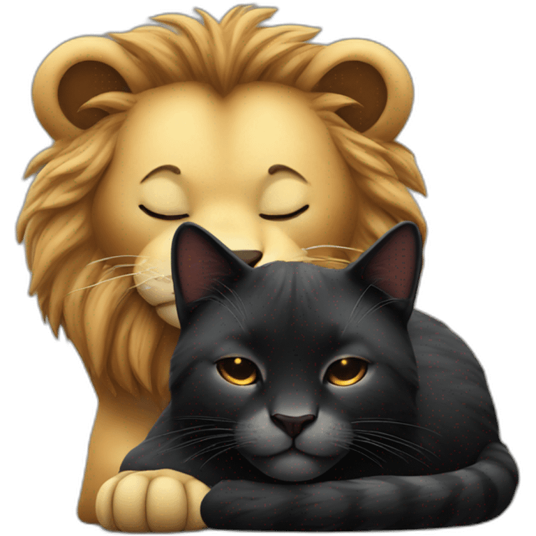 Big Lion and black cat closed eyes sleeping emoji