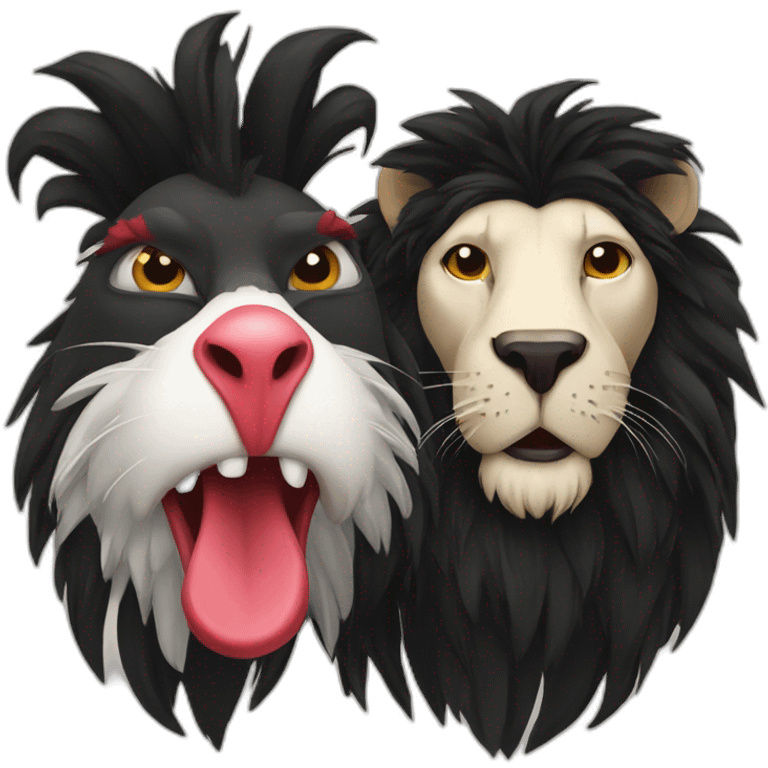 Rooster and black lion in love emoji