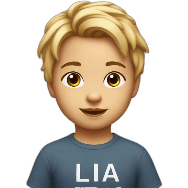 A cute toddler with a t-shirt says Lia emoji