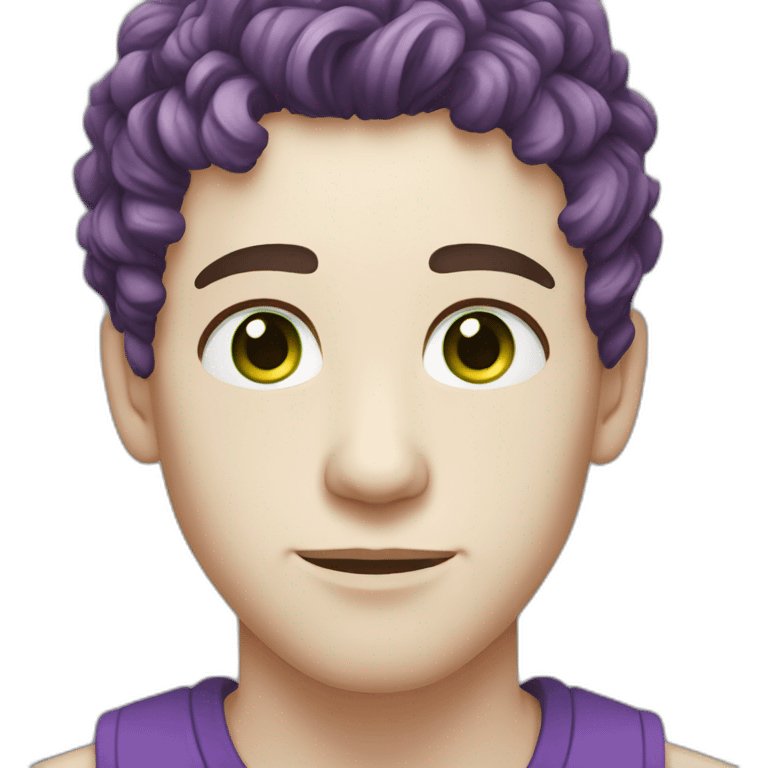 Male with white skin, green eyes, short violet curly hair, nose piercing emoji