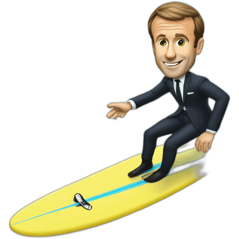 Emmanuel Macron sur un surf emoji