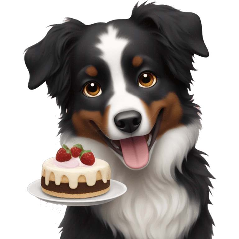 Small black australian shepherd dog eating dessert  emoji