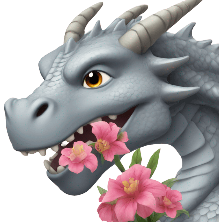 A gray dragon smelling flowers emoji