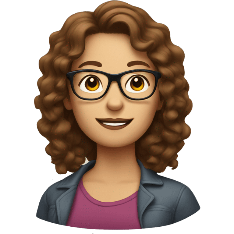 Mum with brown wavy hair and glasse emoji