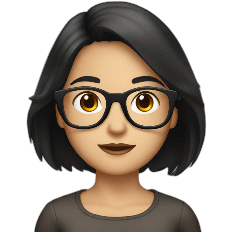 generate emoji unrussian girl with black hair, glasses, dark-black hair, brown eyes emoji