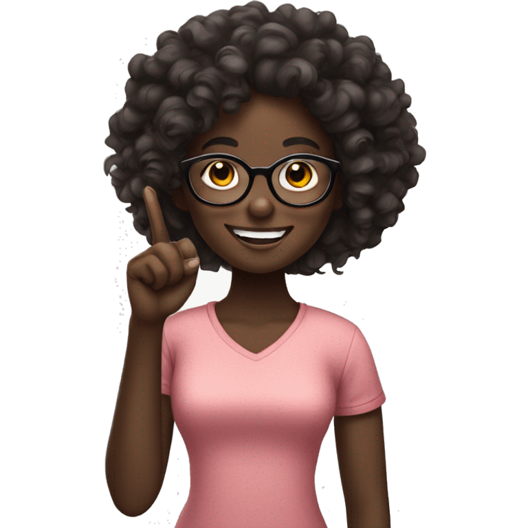 Dark skin girl with curls and glasses shooting a finger while smiling emoji