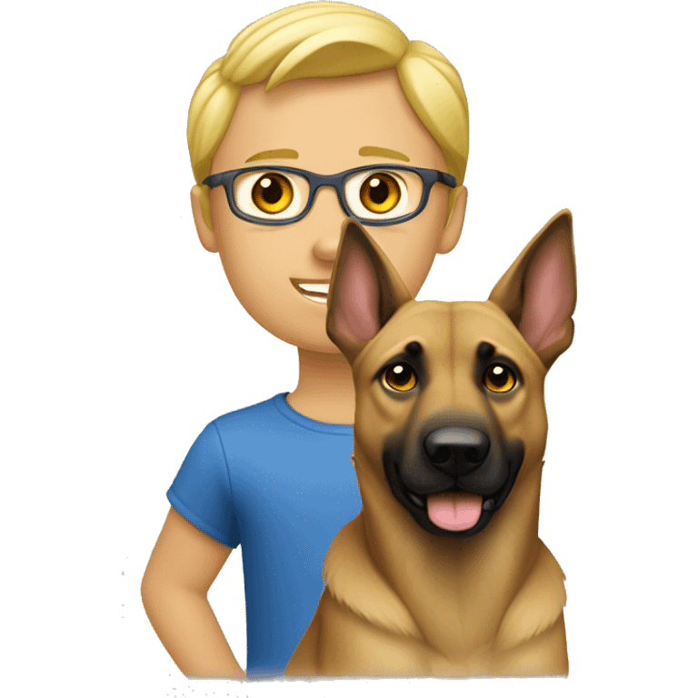 garçon blond câlin a un malinois emoji