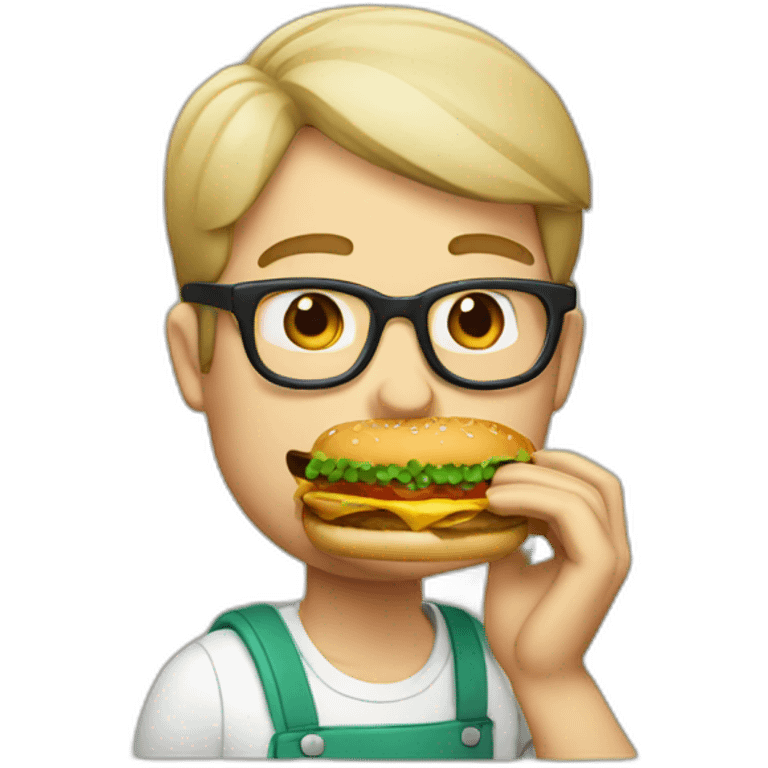 Guy with glasses eating hamburger  emoji