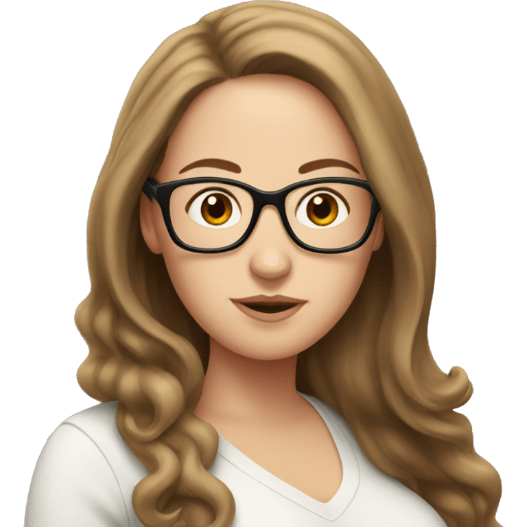 Pregnant White woman with long brown hair and glasses emoji