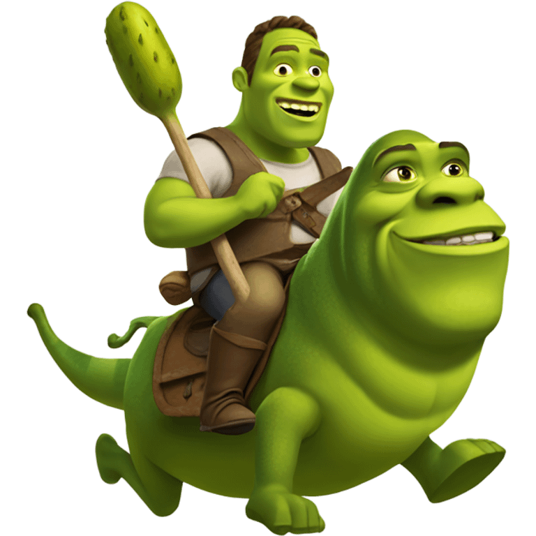 Shrek riding a pickle emoji