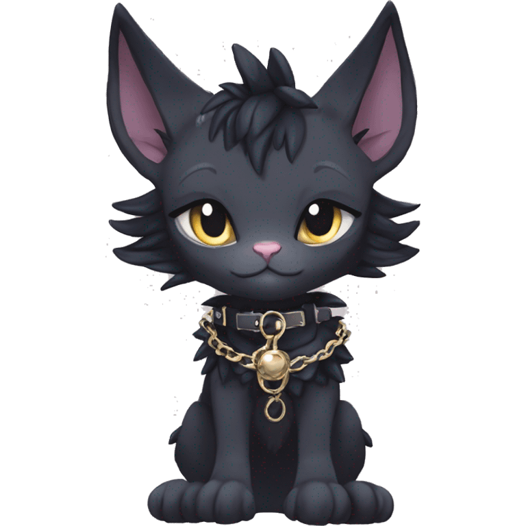 cool anthro punk kawaii anime edgy distinguished pretty elegant beautiful fantasy black ethereal nargacuga-Noivern-sphynx-Quiana-Fakemon collar harness chains necklace full body emoji