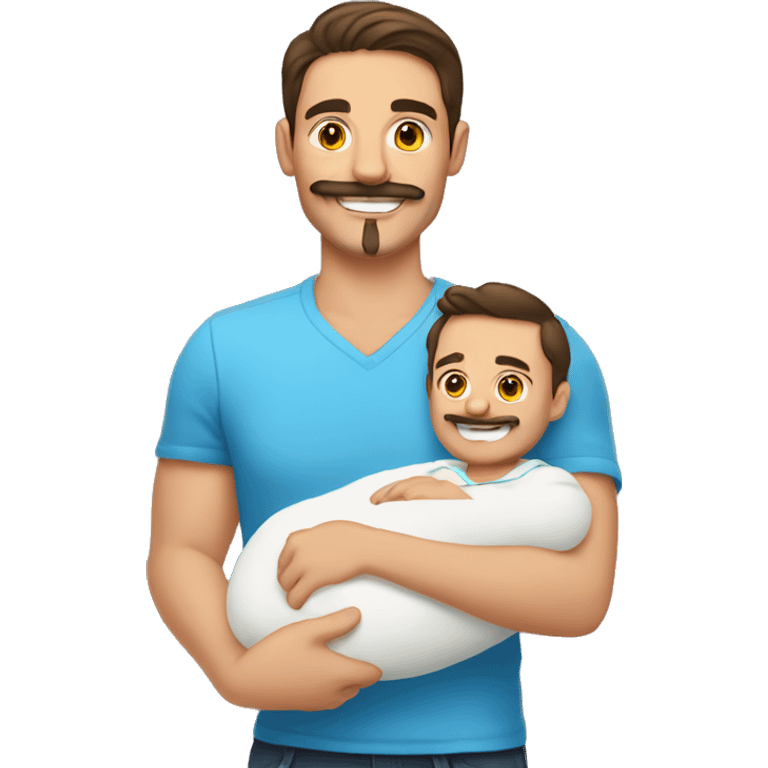 handsome smiling brunette man with mustache holding newborn emoji