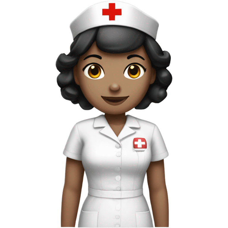 pixie cut black straight hair female nurse with red cross sign hat wearing dress
pale skin color emoji