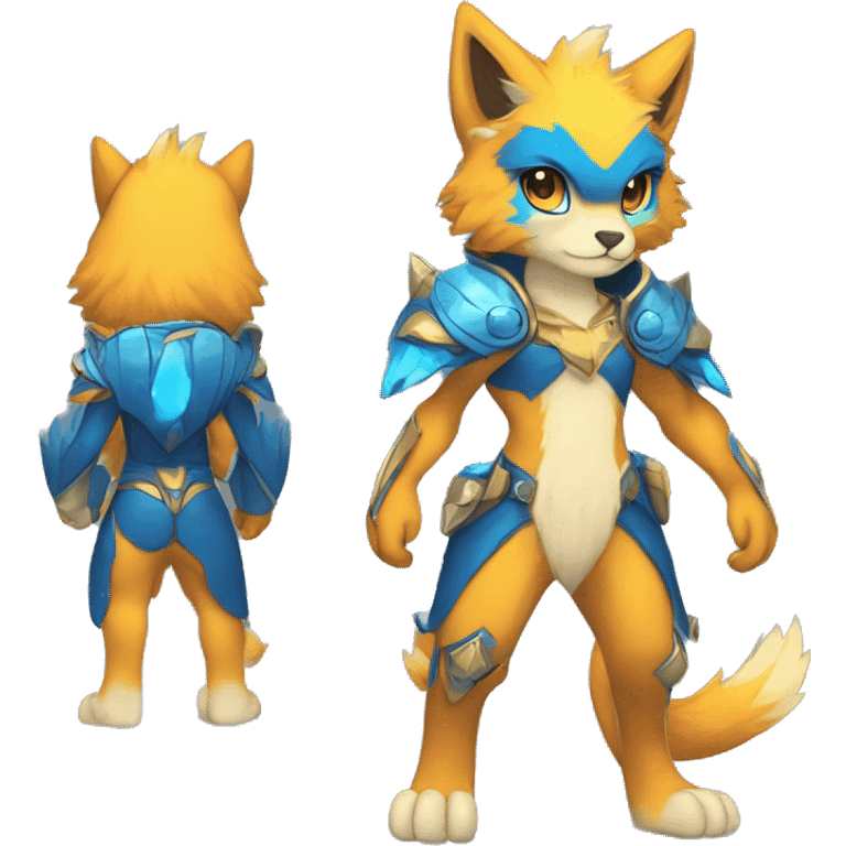 Anthro-Edgy-Cool-Blue-Yellow-Beige-Orange-Contrast-Colors-Fantasy-Fur-Sona-Chibi-Shiny-Fakémon-Hybrid full body emoji