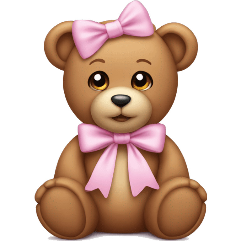 Teddy Bear wearing a baby pink bow around his neck  emoji