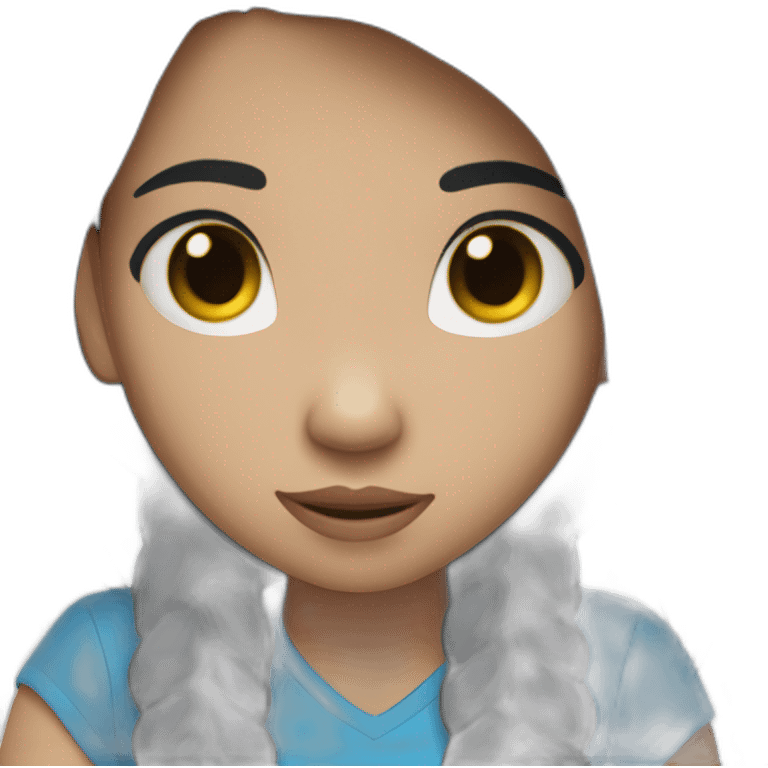 11 years old girl with long black hair and light skin with blue t shirt emoji