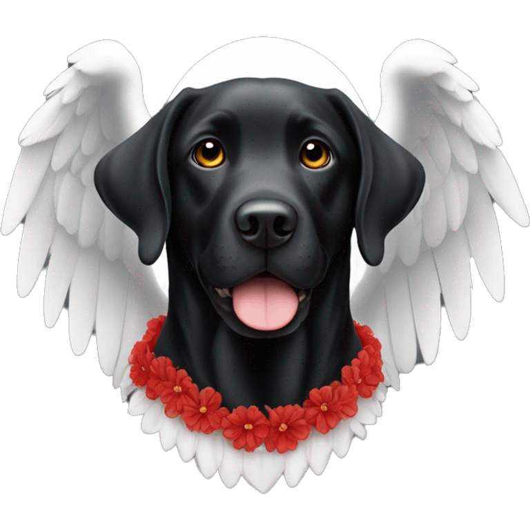 Black Labrador dog with red color and white angel wings emoji