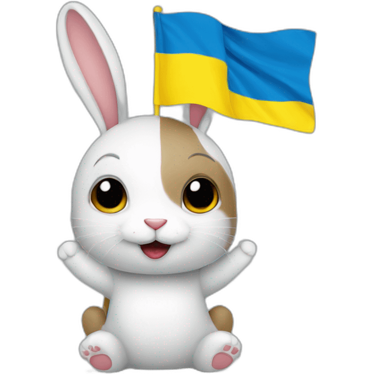 A rabbit holds a Ukrainian flag emoji