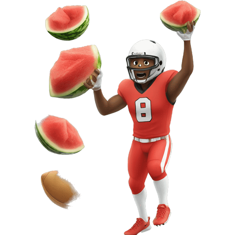 Football player catching a watermelon and fried chicken emoji