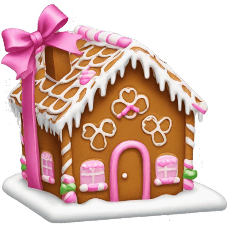 Gingerbread house with a pink bow  emoji