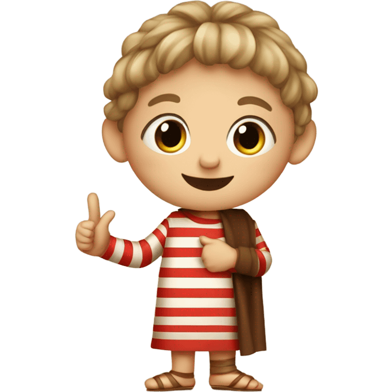 11th century european happy child with horizontal red stripes tunic making ok thumb gesture emoji