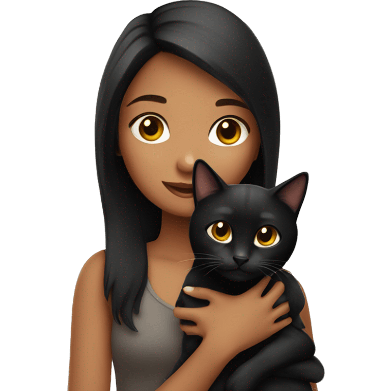 Girl holding cute black cat  emoji