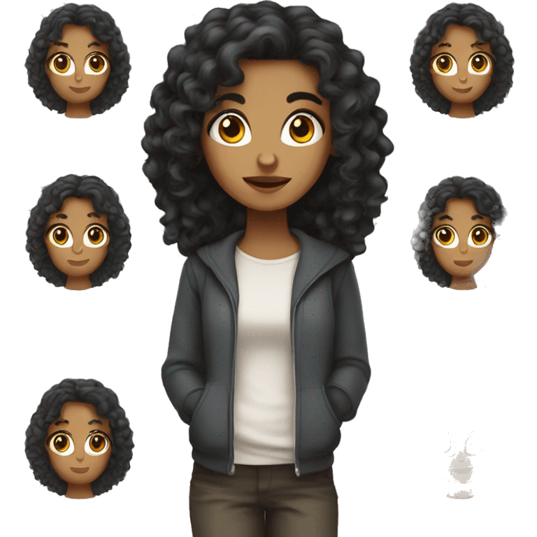 a girl with long curly dark hair, dark eyes, greek appearance  emoji